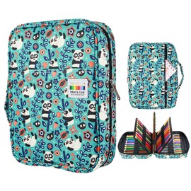 YOUSHARES Colored Pencil Case 220 Slots Pen Case Organizer with Handy Wrap & Zipper, Multilayer Holder for Prismacolor Colored Pencils & Gel Pen (Panda)