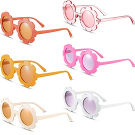 Frienda 6 Pieces Kids Round Flower Sunglasses Girls Daisy Flower Glasses for Baby Toddler Cute Outdoor Beach Eyewear(Rich Colors)