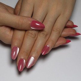 Almond Press On Nails Cat Eye Press on Nails with Glue for Women Ashionable Gel False Nails Reusable Acrylic False Nails Women's Glitter Nails Glue On Nails Kit Plum Purple