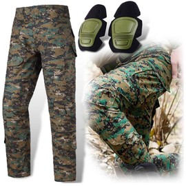 H World Shopping Military Army Tactical Airsoft Paintball Shooting Pants Combat Men Pants with Knee Pads Digital Woodland (L)