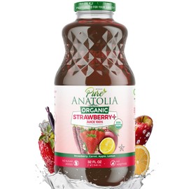 Organic Strawberry+ Juice by Pure Anatolia • Lemon Carrot Apple Strawberry Mix USDA Organic, Gluten Free, Vegan - Glass Bottle of 32 fl oz.