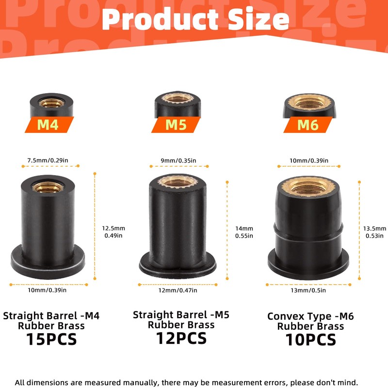 Tanstic 37Pcs M4 M5 M6 Rubber Well Nuts Kit, Neoprene