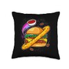 Planet Cheeseburger Flying Condiments Onion Ring Galaxy Throw Pillow