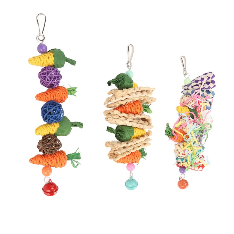 3pcs Parrot Chew Toys Weave Carrot Corn Rattan Balls Shredded