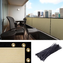 Amgo Custom Made 3' x 126' Beige Balcony Privacy Screen, Apartment Porch Railing Patio Fence Windscreen Fabric Cloth, Heavy Duty, Commercial and Residential, 90% Blockage (We Customize)