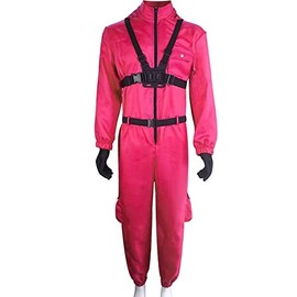 MIMIKRY Korean Gamer Costume Adult Jumpsuit Red Long Group Costume Korean Game Men Women Variant: Costume without Mask - Size L