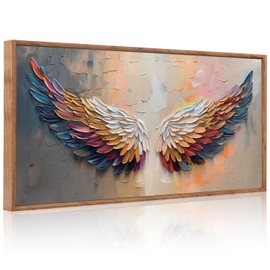Aurlan Angel Wings Hand Painted Framed Wall Decor(40"x20"), Large Abstract Colorful Feather 3D Textured Oil Painting Canvas Artwork, Modern Contemporary Inspirational Wall Art for Living Room Bedroom