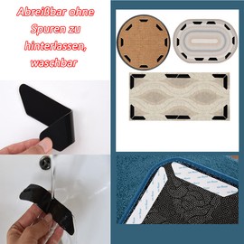 SHULLIN Pack of 16 Washable Non-Slip Mat Carpet Non-Slip Underlay Carpet Grippers Carpet Sticker Carpet Corners Non-Slip Carpet Stopper for Carpets Mats (Black)