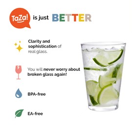 TaZa Unbreakable Glasses 4-pack | Stackable Drinking Glasses 12 oz - Outdoor Glassware BPAfree| Plastic Tumblers Dishwasher Safe | 100% Tritan Poolside Tumblers