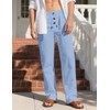 QOSOQ Men's Casual Linen Pants Drawstring Waist Button Lightweight Trousers