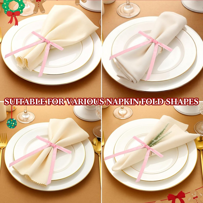 Riceshoot 6 Pcs Velvet Bow Napkin Rings, Christmas Napkin Rings,Pink