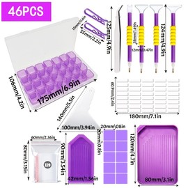 KTCLCATF 46PCS DIY Diamond Painting Tools and Accessories Kits Multiple Sizes Painting Pens for Adults to Make Diamond Art Craft Tweezers Glue Diamond Correction 28 Girds Storage Box