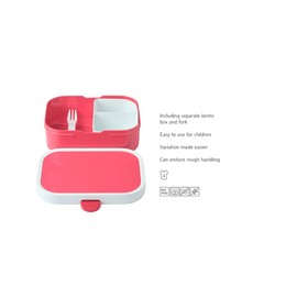 Mepal Campus Lunch Box with Bento Insert and Fork, 700 ml, Coloured Plastic Lunch Boxes with Clip Closure, Set of 2, ABS, 17.8 x 13.2 x 6.1 cm, Pink & Pink