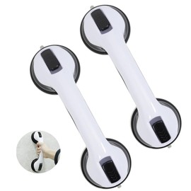 Pack of 2 Shower Handles with Suction Cup, 30 cm, Bathroom Handle, No Drilling, Safety Handle for Shower, Seniors, Children, Disabled, Non-Slip, Reusable, Wall Handle for Bathroom, Black
