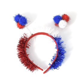 FFLaiwah 4th of July Headband for Women Red White Blue Pom Pom Patriotic Head Boppers USA Flag Independence Day Party Headband Hair Accessories-7 Ball