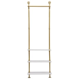 LIAPDG Gold Clothes Rack Stand, Luxury Wall Mounted Clothes Rack with Shelf Organizer Industrial Vintage Style Heavy Duty Hanging Shelve for Clothing Stores, Workrooms with Three Shelves