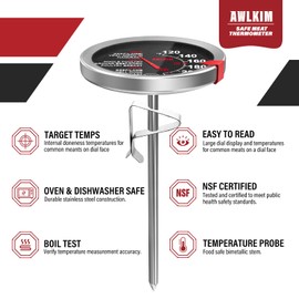 AWLKIM 2 Pack Stainless Steel Meat Thermometer, Safe Leave in Oven, 2.5-in Extra-Large Dial Food Thermometer for Cooking, Temperature Probe for Baking, Steak, Turkey - Kitchen Gadgets - Black
