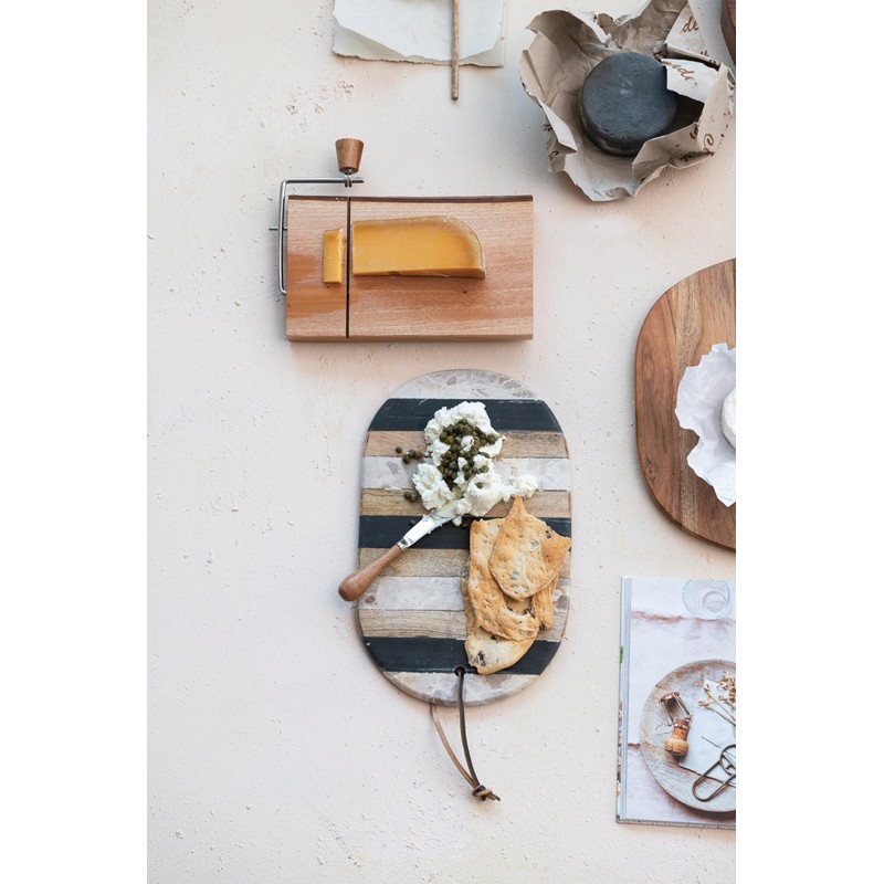 Creative Co-Op Marble and Mango Wood Cheese Board Set with