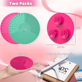YalsFTY Silicone Makeup Brush Cleaning Mats with Suction Cups, Set of 2, Portable for Travel, Makeup Brush Cleaner Pads, For All Brush Types (Green and Rose)