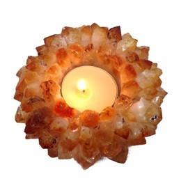 Natural Citrine Crystal Gemstone Tea Light Candle Holder - Reiki Energy Healing