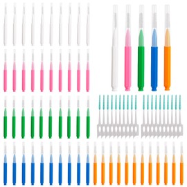 Soft Braces Brush Set, 70 PCS Interdental Brush, 50 PCS Tooth Picks Flossing Head for Oral Tooth Cleaning, with 20 PCS Disposable Toothpicks Braces Flossers with Box (Charming Colors, Multiple Sizes)