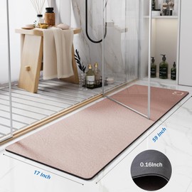 Diatomaceous Earth Bath Mat 17" x 59" Extra Long Bathroom Mat Large Fast Dry Super Absorbent Non-Slip Rubber Backed Shower Mat Bathroom Rugs Mat for Bathroom Floor, Tub, Shower, Sink, Blush Pink