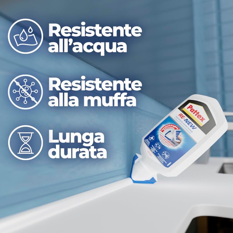 Pattex RE-NEW Bianco Sigillante Bagno e Cucina, 80 ml