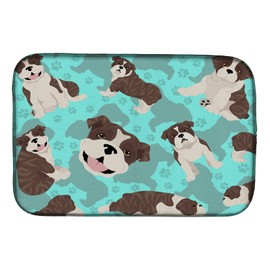 Caroline's Treasures MLM1049DDM Brindle English Bulldog Dish Drying Mat Absorbent Dish Drying Mat Pad for Kitchen Counter Dish Drainer Mat for Countertop, 14 x 21", Multicolor