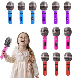 12 Pack Inflatable Microphone, Blow Up Microphone, Inflatable Party Props, Inflatable Microphones for Parties - Assorted Colors (Red/Blue/Purple/Pink) for Kids, Singing, and Events