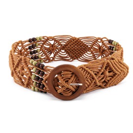 CHIC DIARY Women's Braided Belt, Braided Waist Belt, Waist Belt, Denim Belt, Dress Belt, Decorative Belt with Wooden Buckle, brown