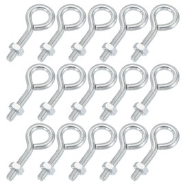 sourcing map Threaded Eye Bolts M4x20 Carbon Steel Eye Hooks Screws with Hex Nuts for Metal Hook Wood Terminal Ring Hooks Hanging, Pack of 15