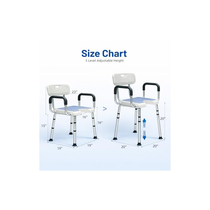 4-in-1 Shower Chair for Inside Shower with Arms and Back,
