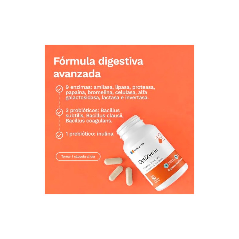 Enzimas Digestivas con Probióticos y Prebióticos OptiZyme NUTRAVIA