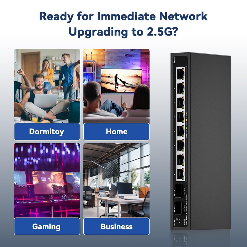 10 Port 2.5Gb Unmanaged Ethernet Switch with 8* 2.5G Base-T