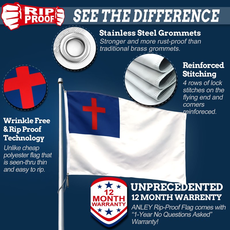 Anley Rip-Proof Double Sided 3-Ply Christian Flag 3x5 Foot -