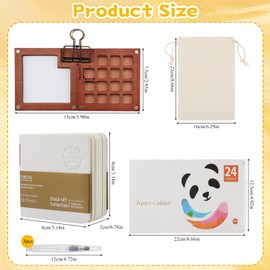 lafo Mini Watercolour Travel Set, Sketchbook Palette Set, 15 Grids, Portable Wooden Painting Palette, Painting Box, with Watercolour Paper Journal, 24 Colours, 3 Watercolour Brushes, 1 Cotton Storage