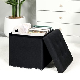 B FSOBEIIALEO Storage Ottoman Cube, Storage Chest Folding Ottomans Footrest for Living Room Seat, 12.6"X12.6"X12.6" (Linen Black)