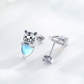 925 Sterling Silver Tiger Earrings Moonstone Tiger Earrings for Women Cute Animal Earrings Jewelry Birthday Christmas Gifts