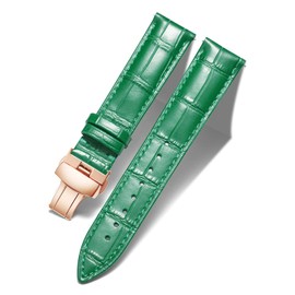 BINLUN Genuine Calfskin Leather Watch Bands Replacement Alligator Strap for Men Women with Silver/Gold/Rose Gold Butterfly Deployment Buckle（Green-RG,16mm）