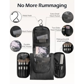 Travel Toiletry Bag for Women and Men, Travel Makeup Bag with Hanging Hook, Large Capacity Water-Resistant Organizer, Cosmetic Bathroom Travel Bag for Toiletries Accessories, Shampoo (Gray)