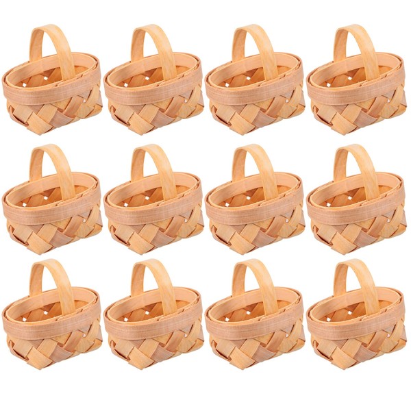MAGICLULU 12Pcs Mini Woven Baskets with Handles Wooden Candy Gift Baskets Miniature Dollhouse Baskets for Craft Wedding Birthday Party Favors Home Decor 5 x 6 x 6CM