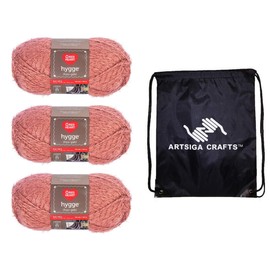 Red Heart Hygge 8oz Rust E881-8319 (3-Skeins - Same Dye Lot) Chunky Bulky #5 Acrylic, Nylon Yarn for Crocheting and Knitting - Bundle with 1 Artsiga Crafts Project Bag