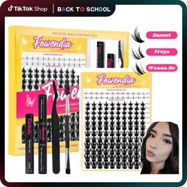 Fowendia California Sunset Wanna Be Freya Manga Lashes Cluster C D Curl DIY Lash Extension Kit and Lash Clusters 8-18mm with Bond Seal and Remover - Ultra-Thin Transparent Bands, Lash Magic Anime False Lash Extension Kit dealsforyoudays:_Freya Single Pack