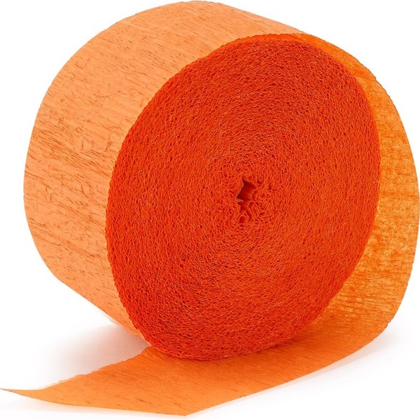 Solid Roll Orange Streamer - 81’ Textured Crepe Paper Great Hanging Party Decorations & Birthday, Perfect Party Streamer Backdrop, Classroom Supplies & More - 1 Roll