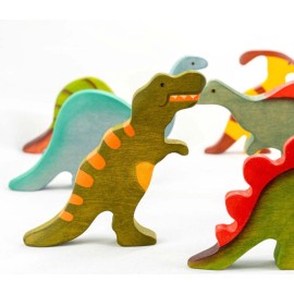 PoppyBabyCo Wooden Dinosaur toys set painted- 9 pieces