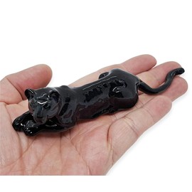 WitnyStore Tiny 5" Black Crouching Panther Figurine - Miniature Hand Made Ceramic Panthera Wild Cats Lion Tiger Jaguar Leopard Panthers Animal Small Porcelain Decorative Collectible Figure Décor Gifts