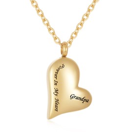 Forever in My Heart Cremation Jewelry for Human Ashes Dad/Mom/Grandpa/Grandma Keepsake Urn Necklace 316L Stainless Steel Memorial Ash Jewellery (G-GP)