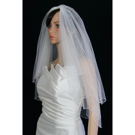 Bridal Veil Diamond (Off) White 2 Tiers Elbow Length Edge Trimmed In Clear Beads