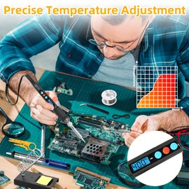 Soldering Iron Set, 60 W LCD Soldering Iron Adjustable Temperature 180-500 °C, Soldering Iron Soldering Set with Desoldering Pump, Digital Multimeter, Soldering Station, 5 Soldering Tips, Tweezers,