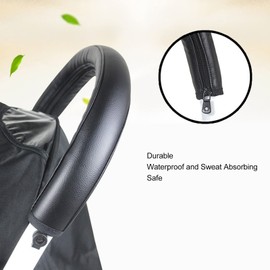 2PCS Handle Sleeve Cover,Stroller Handle Sleeve Zipper Stroller PU Leather Protective Case Cover Stroller Accessories (Black)